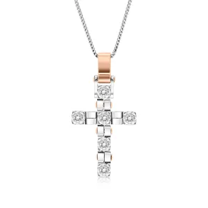 White & Rose Gold Diamond Cross Pendant - 3 Carat