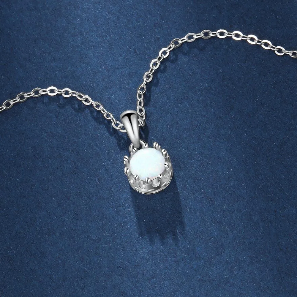 White Opal Flower Pendant Silver Necklace