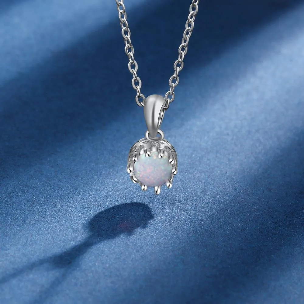 White Opal Flower Pendant Silver Necklace
