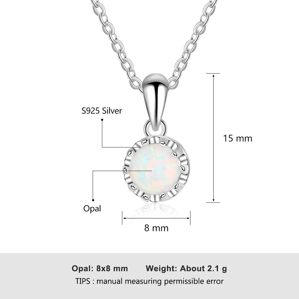 White Opal Flower Pendant Silver Necklace