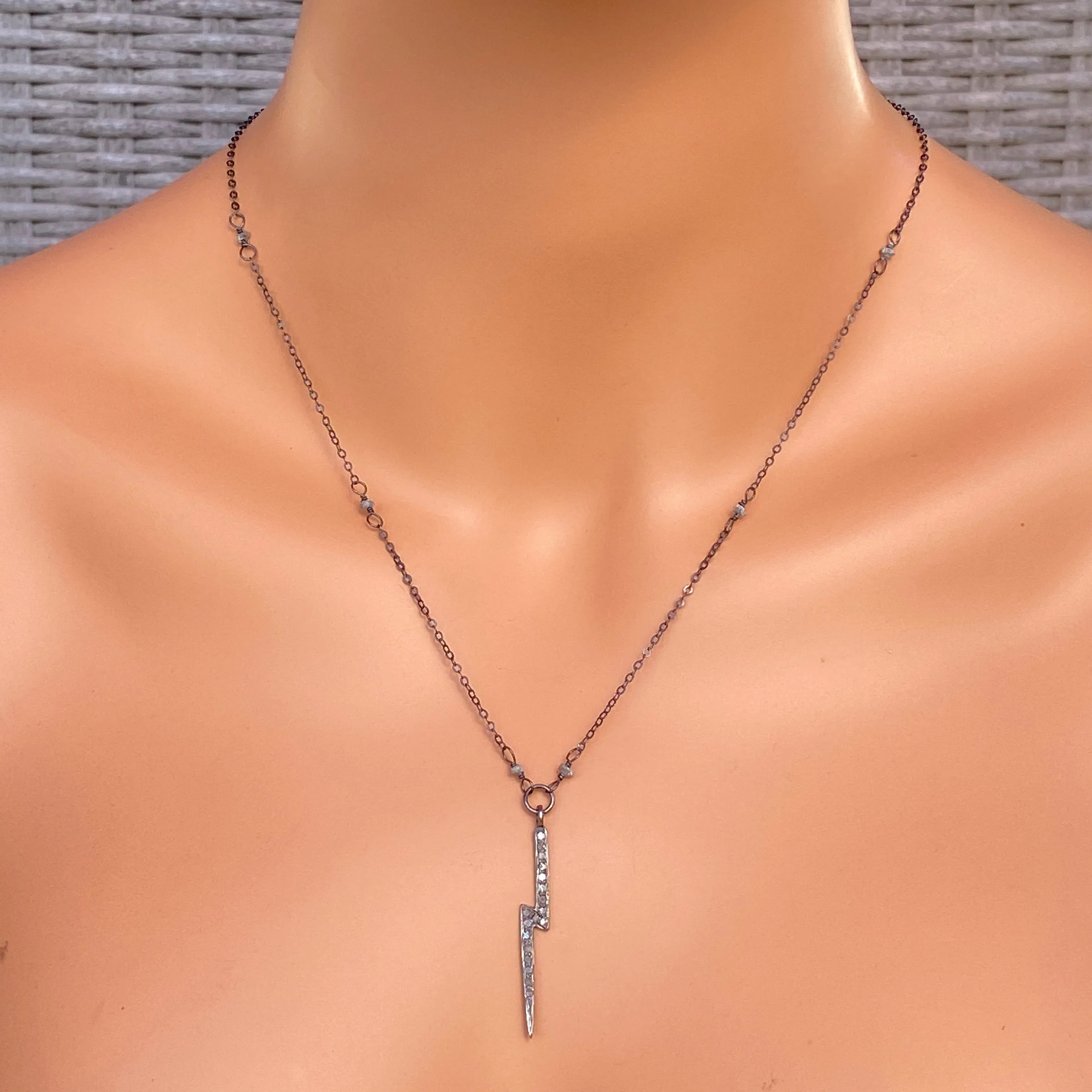 White Topaz gemstone Bolt Necklace