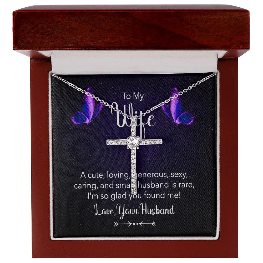 Wife Crystal Cross Necklace-Cute & loving