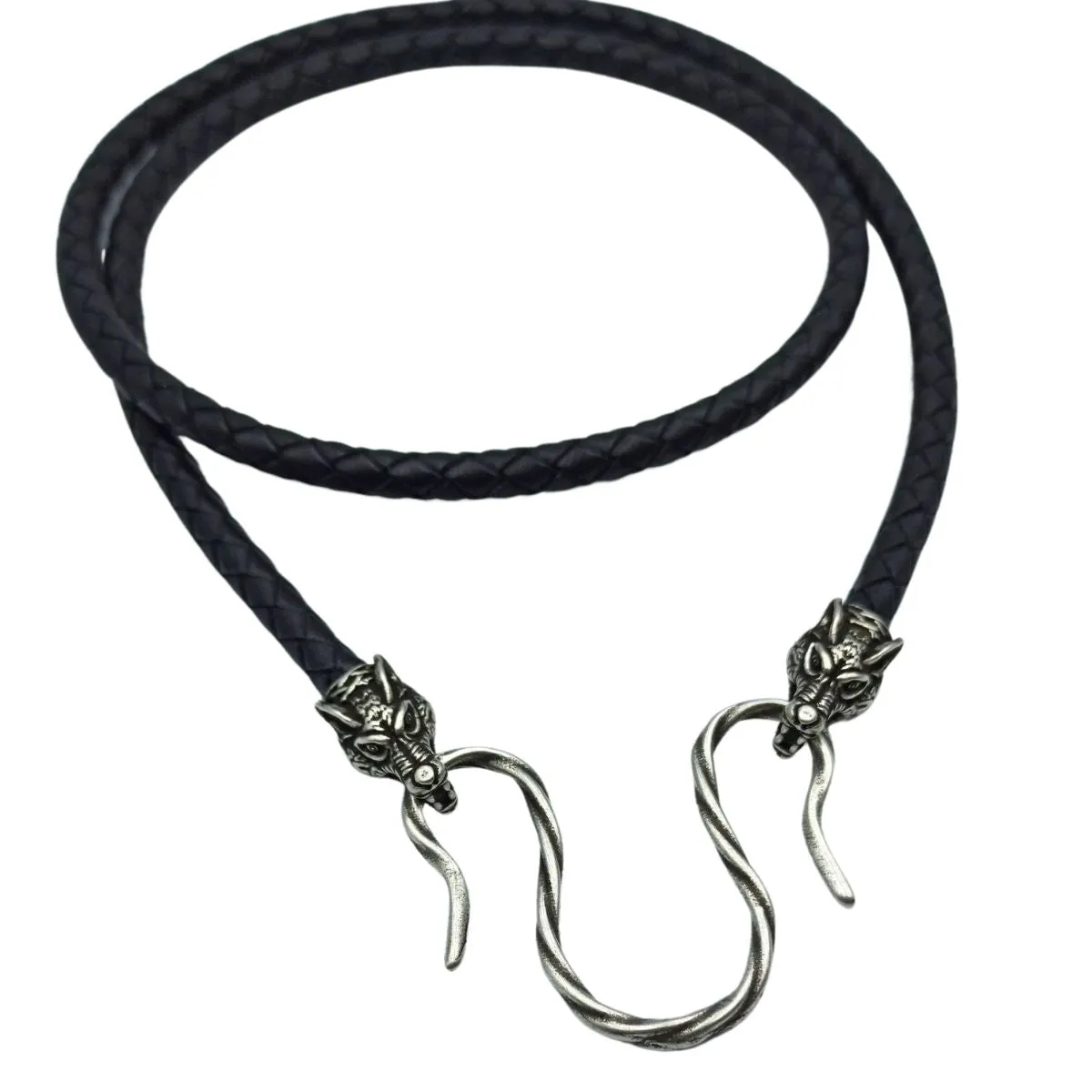 Wolfs Geri and Freki leather necklace with Silver plated clasps