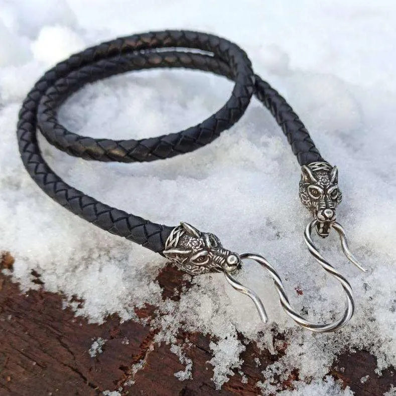 Wolfs Geri and Freki leather necklace with Silver plated clasps