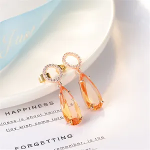 Yellow Crystal & Cubic Zirconia Circle Teardrop Earrings