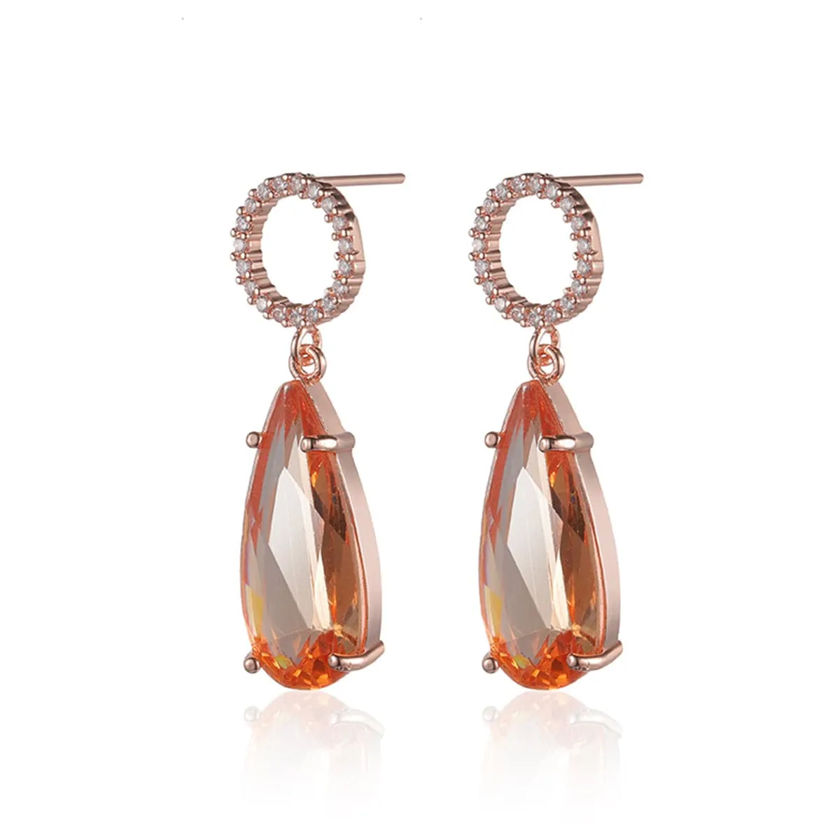 Yellow Crystal & Cubic Zirconia Circle Teardrop Earrings
