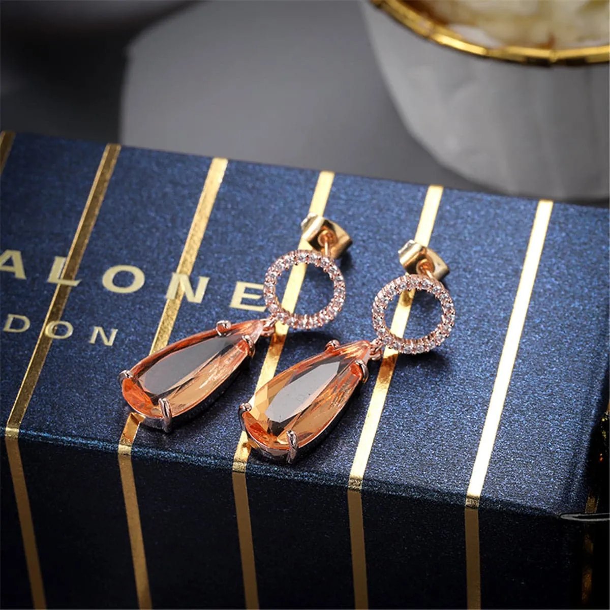 Yellow Crystal & Cubic Zirconia Circle Teardrop Earrings