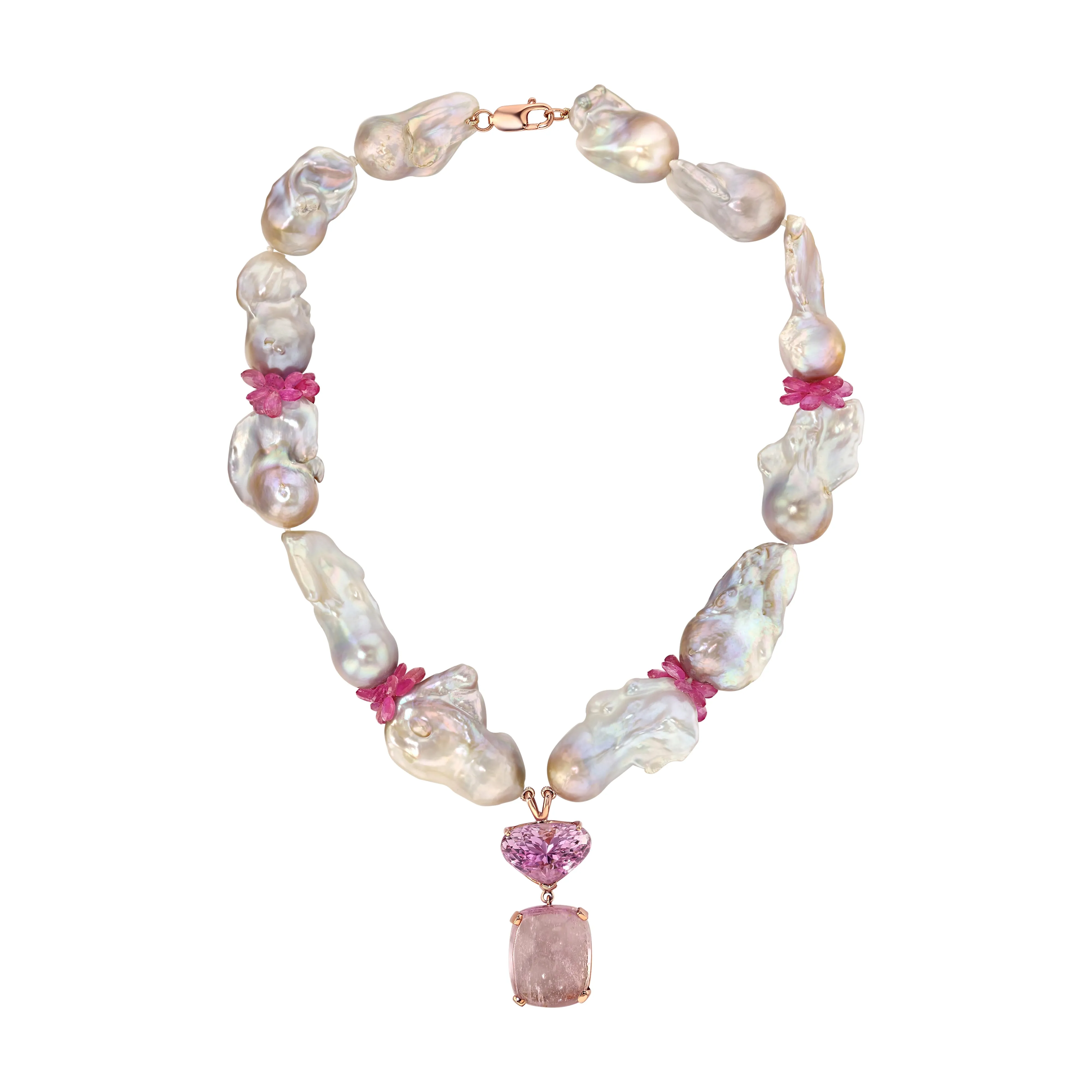 Zaria Baroque Pendant Rose Gold with Kunzite